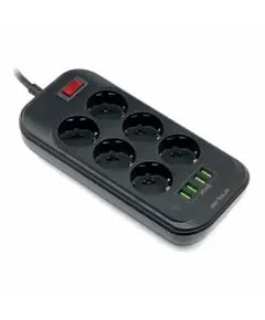 Kabëll Vazhduese Serioux 6Priza 2M 100-240V, 50-60Hz 2500W Srxp-Ps66B,  Zezë
