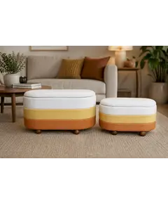 Tabure set 2pc, SR02-4439, bardhe, verdhe, portokall
