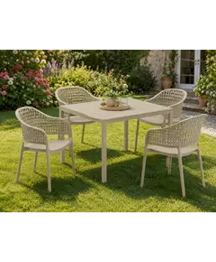 Tavoline kopshti, 90x90cm, T-2 Steel frame, bezhe 9612 + 4 Karrige kopshti, 1852, hiri 9612