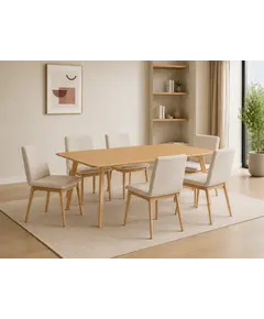 Tavoline buke FP162DT, HS131 oak + 6 Karrige F0176, FF2201/HS131, linen