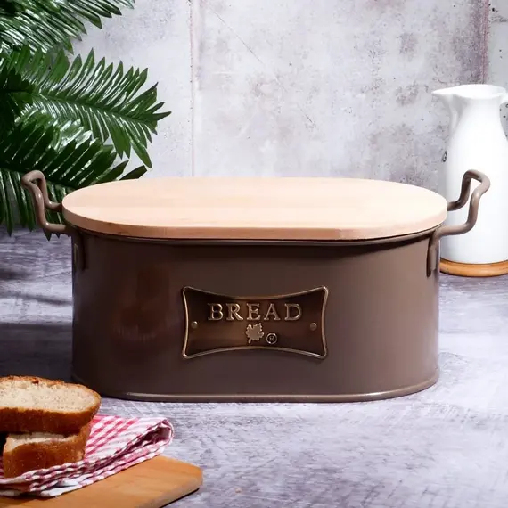 Shporte buke prej metali me kapak druri, Ngjyra: Kafe