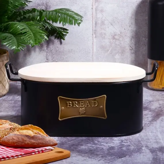 Shporte buke prej metali me kapak druri, Ngjyra: Zezë