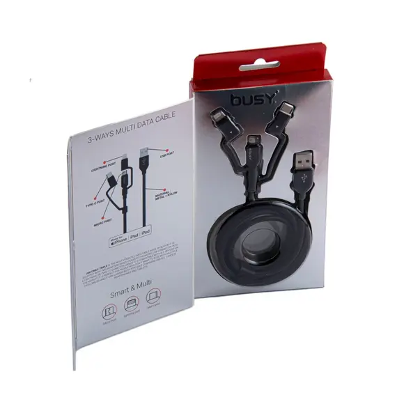 Kabëll Telefoni Busy Mfi Certif. 3In1 Cable 1.5M Braided, 2 image