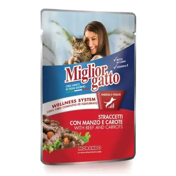 Ushqim mace Manzo Karrotë Kese 100g/P24
