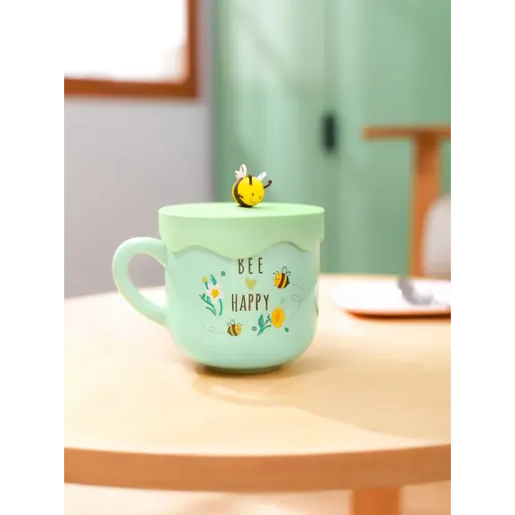 Tas qeramike me kapak Bee Series 400mL(Green), Ngjyra: Gjelbërt, 3 image