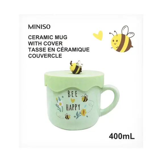 Tas qeramike me kapak Bee Series 400mL(Green), Ngjyra: Gjelbërt, 4 image