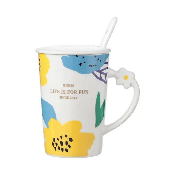Tas qeramike me kapak dhe lugë Floral Series 360mL