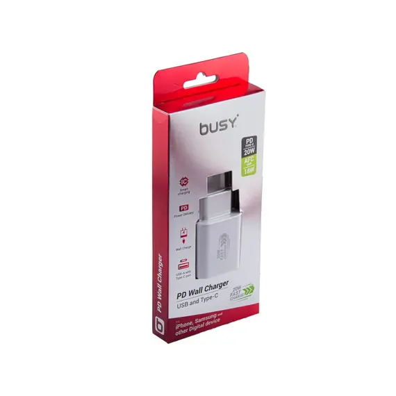 Mbushës telefoni Busy Wall Charger USB A & USB C PD 38W