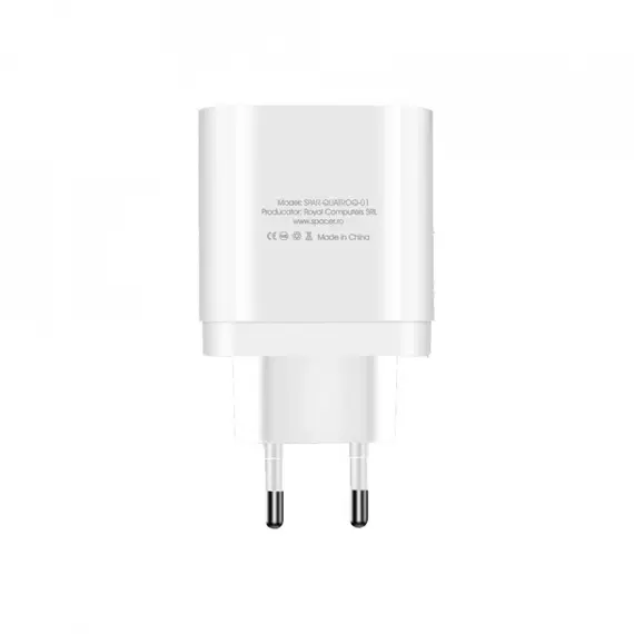 Mbushes Telefoni  Spacer 36W,  1 X Usb Type-C 20W , 1 X Usb Qc 3.0,  2 X Usb 2.4A,  Bardhe 2