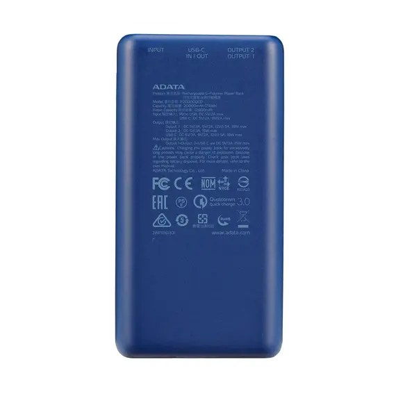Powerbank  Adata  20000Mah  -Ap20000, Kaltërt , 4 image