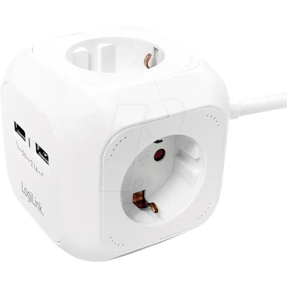 Kabëll Vazhduese Logilink, Ac 250V 2Xusb 4X,  1, 4M,  Bardhë "
