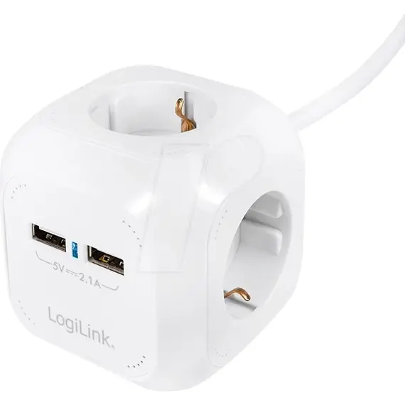 Kabëll Vazhduese Logilink, Ac 250V 2Xusb 4X,  1, 4M,  Bardhë , 2 image