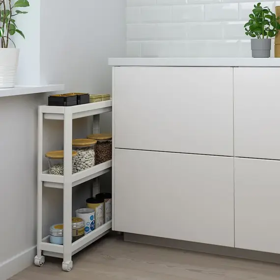 IKEA VESKEN Raft me rrota,  54x18x71cm, Ngjyra: Bardhë, 2 image