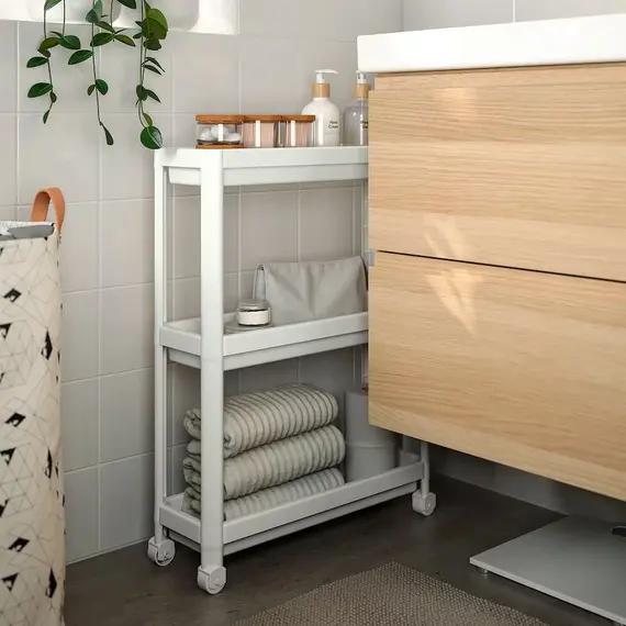 IKEA VESKEN Raft me rrota,  54x18x71cm, Ngjyra: Bardhë, 3 image