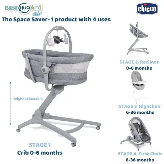 Krevat Chicco Baby Hug 4në1, hiri, Ngjyra: Hiri hapur, 7 image
