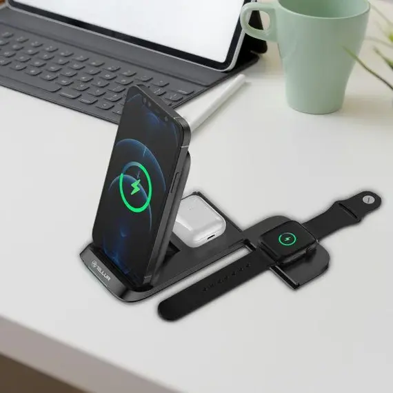 Mbushës Wireless Tellur 3-In-1 Foldable,  15W,  Zezë
