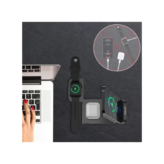 Mbushës Wireless Tellur 3-In-1 Foldable,  15W,  Zezë, 2 image