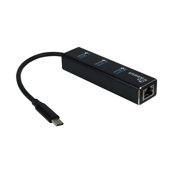 Kabëll InterTech Argus  USBC HUB 3Port IT410 1x RJ45 Gigabit Lan passiv /Black