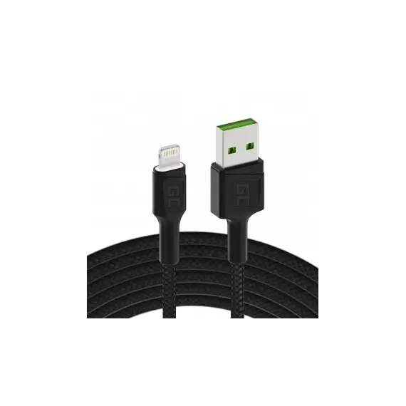 Kabëll Telefoni Green Cell Usb > Lehtëning  Stst  1, 2M  Led,  Zezë