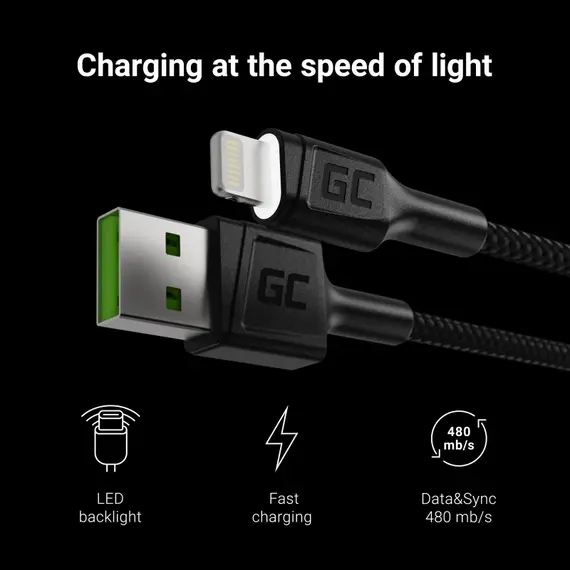 Kabëll Telefoni Green Cell Usb > Lehtëning  Stst  1, 2M  Led,  Zezë  , 2 image
