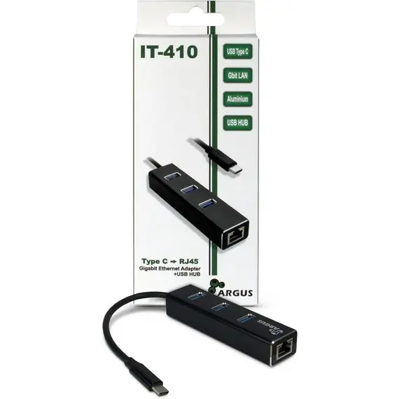 Kabëll InterTech Argus  USBC HUB 3Port IT410 1x RJ45 Gigabit Lan passiv /Black , 2 image