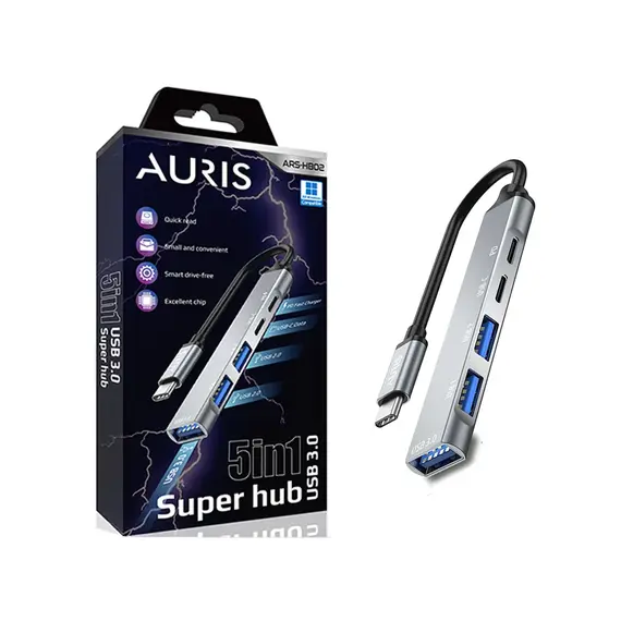 Konvertues Auris Ars-Hb02 Metal Hub 5 In 1 Type C Usb-C Multiplier