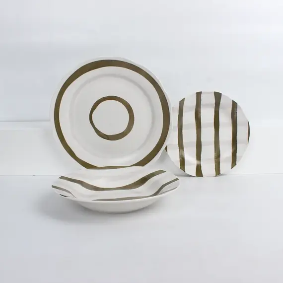 Set pjata porcelani 18 copë, bardhë, Ngjyra: Kafe