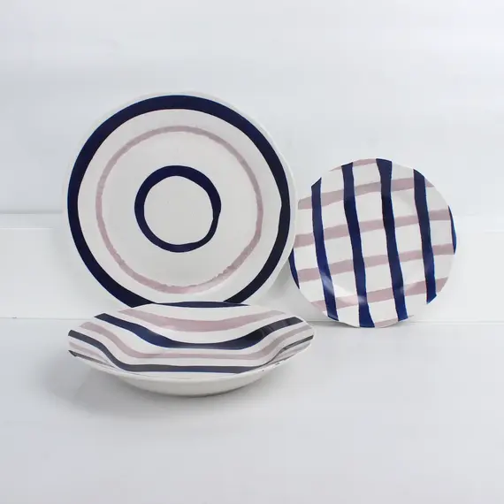 Set pjata porcelani 18 copë, bardhë, Ngjyra: Vjollcë