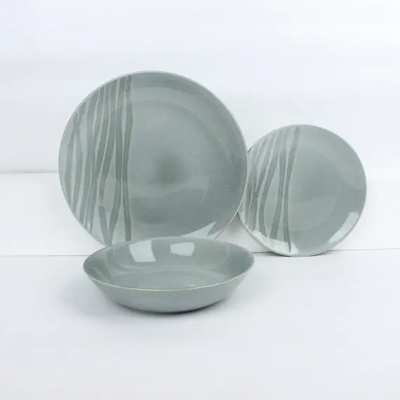 Set pjata porcelani 18 copë, bezhë, Ngjyra: Gjelbërt