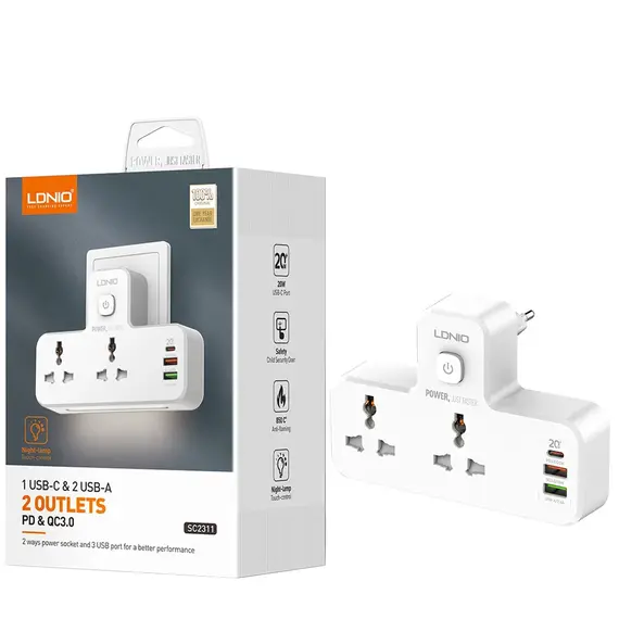 "Kabëll Vazhduese LDNIO,1USB - C &2USB -  A SC2311"