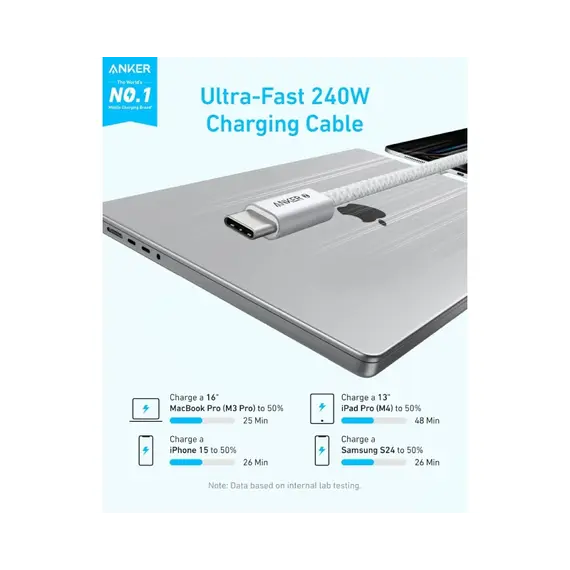 Kabell telefoni Anker USB-C to USB-C (1m, 240W) bardhe 2