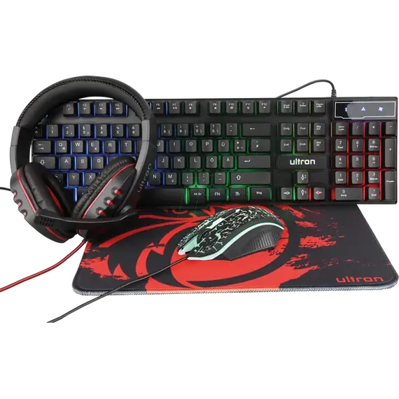Set Tastiere, maus, mauspad dhe kufje Ultron HAWK 4ne1, zeze
