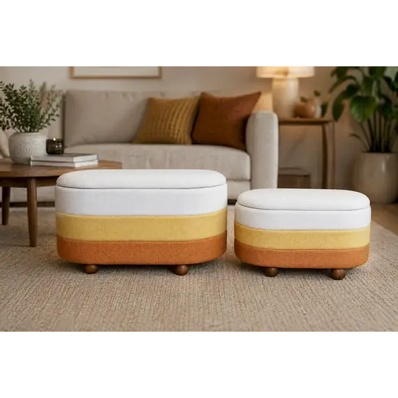 Tabure set 2pc, SR02-4439, bardhe, verdhe, portokall