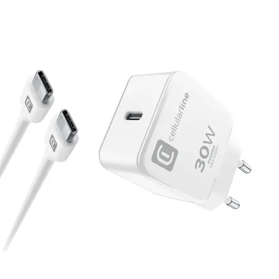 Adapter CellularLine USB-C Smartphone, Tablet, 30W, bardhe