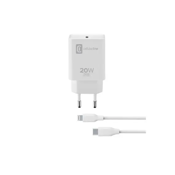 Adapter CellularLine USB-C C2L, 20W, bardhe