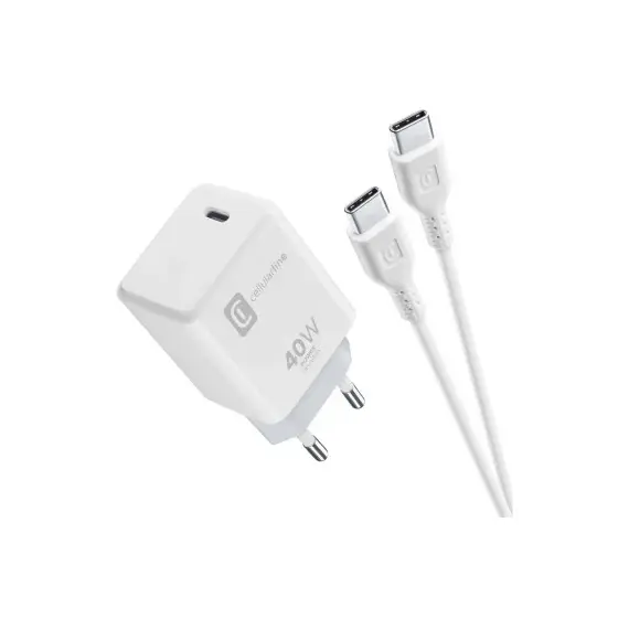 Adapter CellularLine USB-C C2C, 40W, bardhe