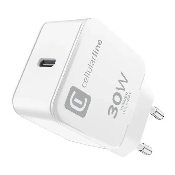 Adapter CellularLine USB-C, 30W, bardhe