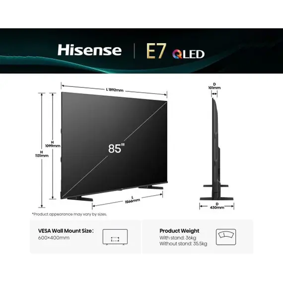 Televizor Hisense 85" 85E7Q QLED 4K 3