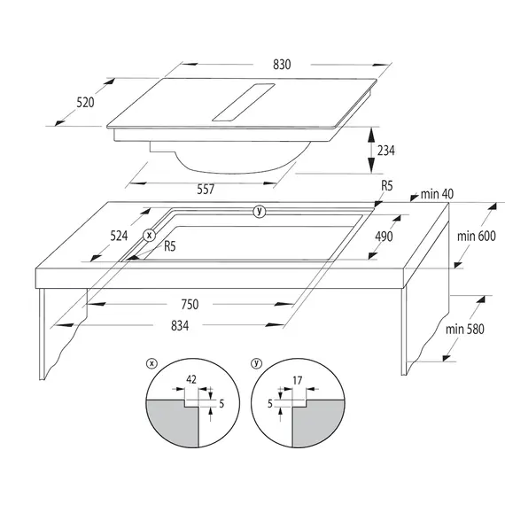 Pllake montuese me aspirator Gorenje HEH8443BSCWF1, 8 image