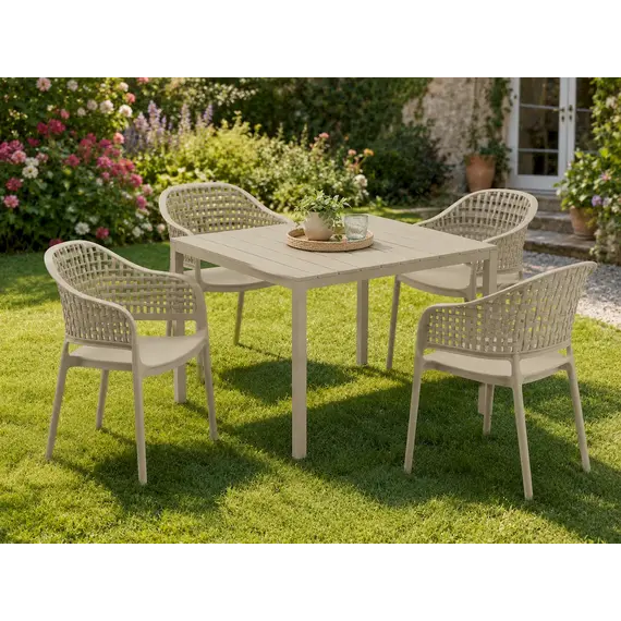 Tavoline kopshti, 90x90cm, T-2 Steel frame, bezhe 9612 + 4 Karrige kopshti, 1852, hiri 9612