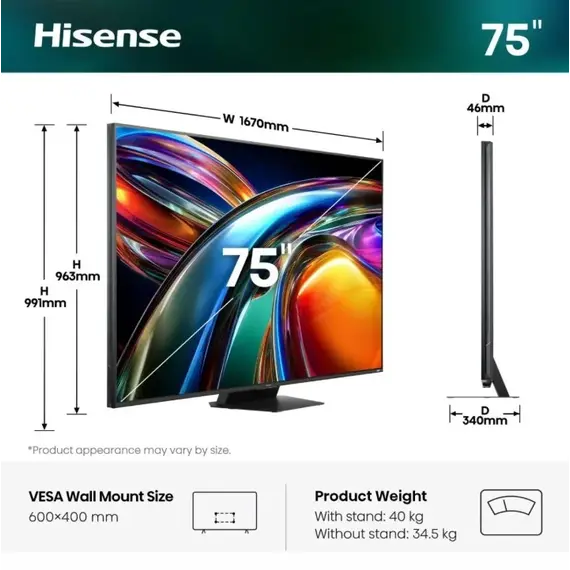 Televizor Hisense 75" 75UR9S RGB 4K ULEDminiLED, 7 image